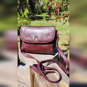 Etienne Aigner Burgundy Leather Crossbody with Gold-Tone Hardware